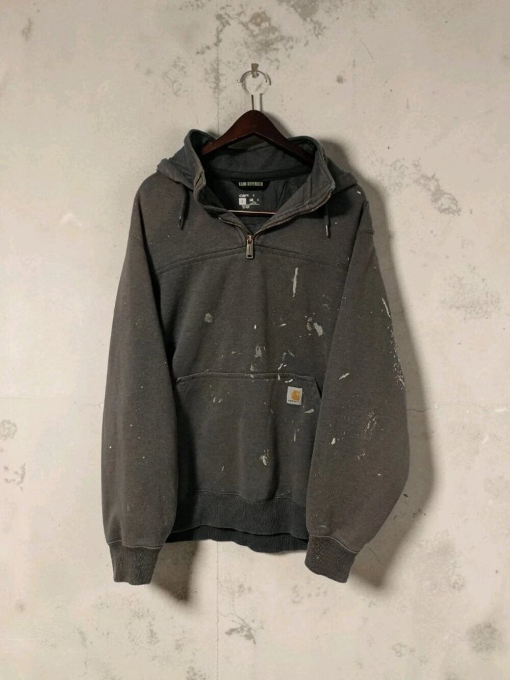 Vintage Carhartt Mens Size L Distressed Paint 1/4 Zip Heavyweight Sweatshirt